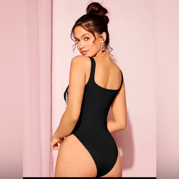 Rhinestone Fringe Trim Bodysuit - Picture 2 of 6